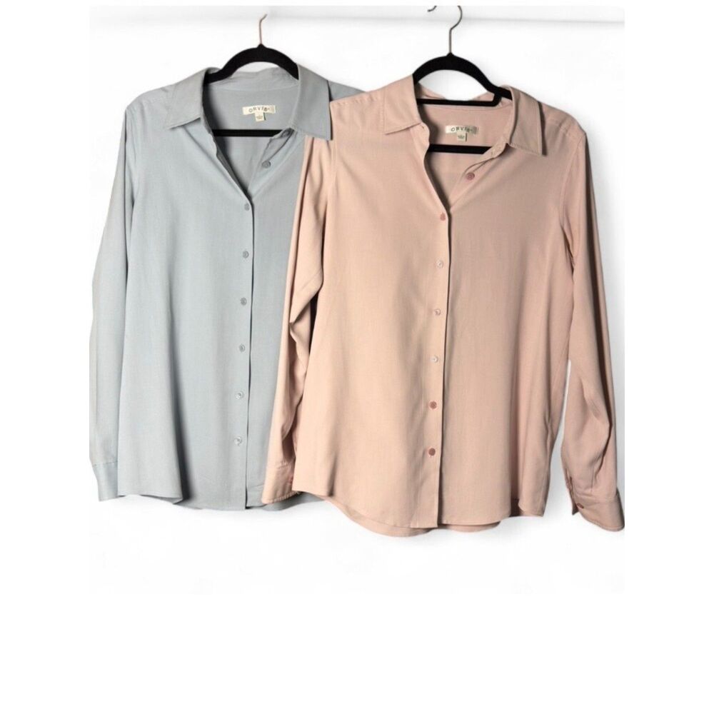 Bundle of 2: Orvis 100% Silk Button Up Shirts Baby Pink + Baby Blue Women's sz S